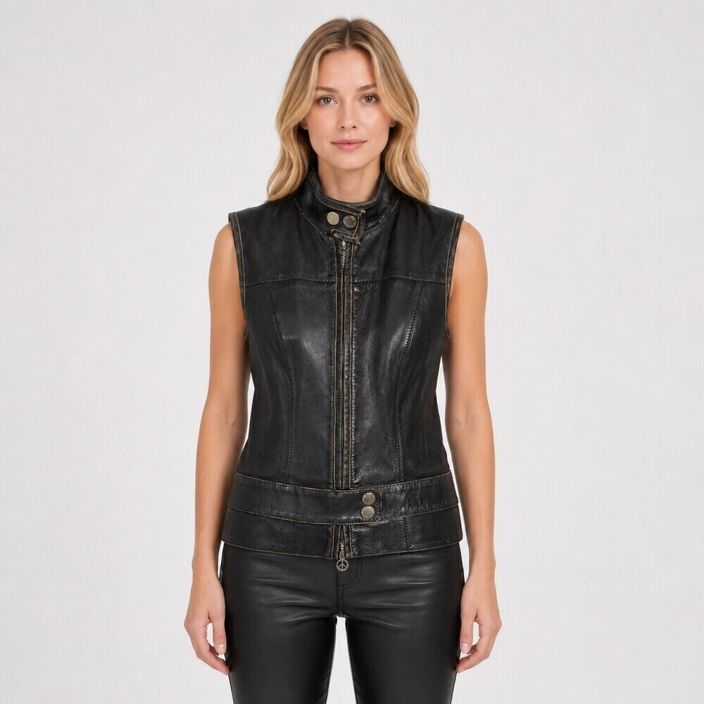 Donald J Pliner Women's XS Black Leather Studded Skull Moto Vest Made Italy - Picture 2 of 13